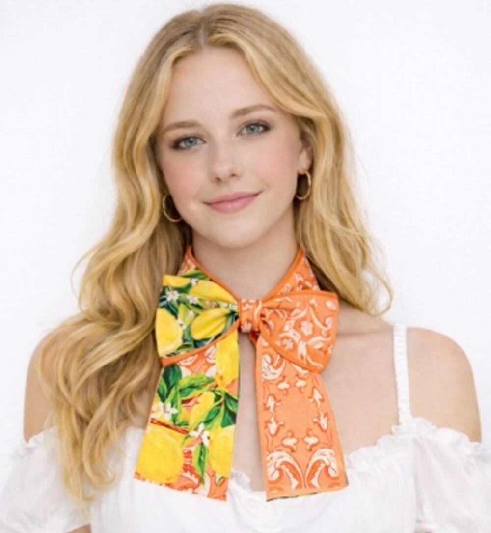 Scarf: Do Everything In Love Lemons & Abstract Print Skinny Scarf*Orange